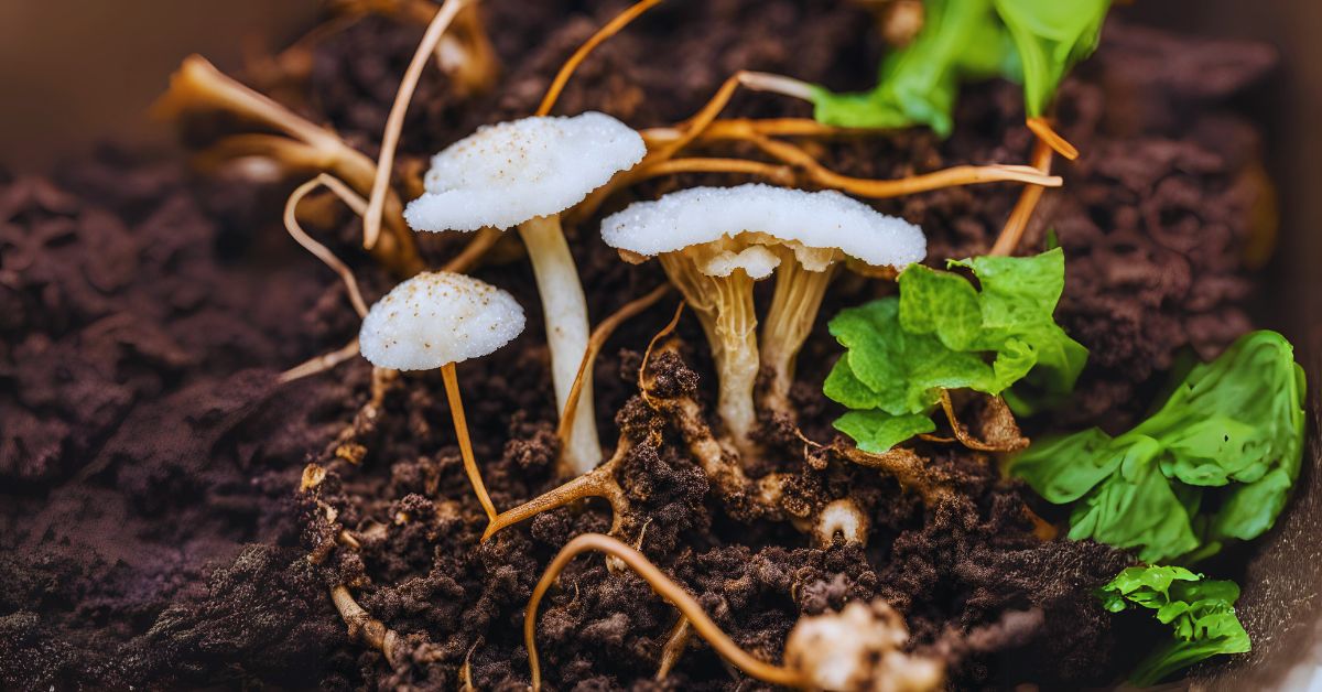 Mycelium and White Fungus in Garden Soil