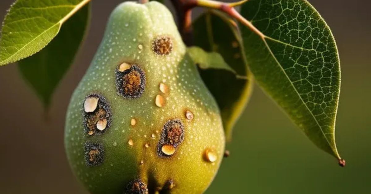 pear tree with orange spots on leaves