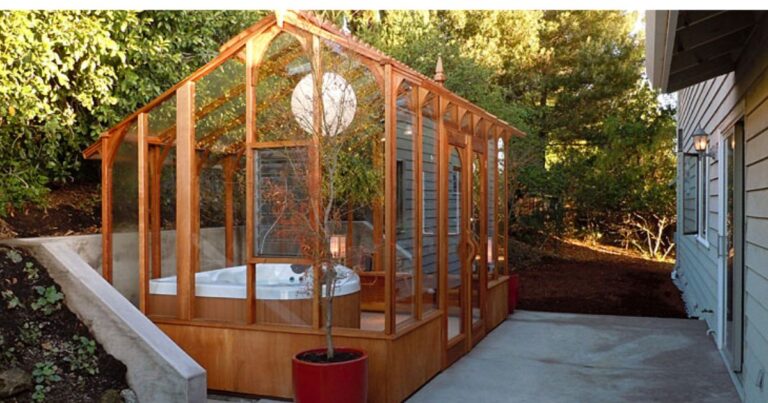 hot tub in a greenhouse