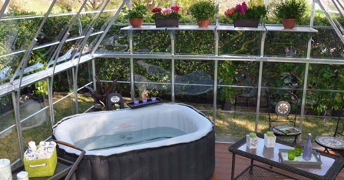 hot tub in a greenhouse