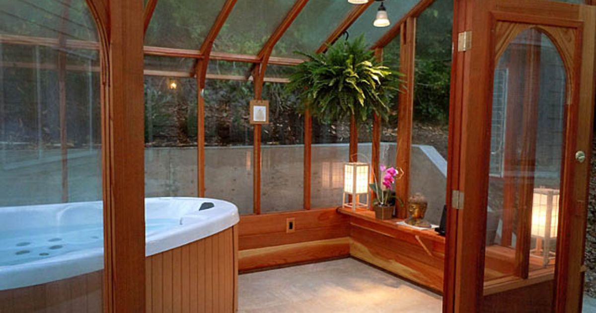 hot tub in a greenhouse